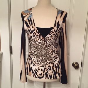 NUEVA TOP WRAP LOOK MULTI COLOR BLACK CREAM ANIMAL PRINT SIZE 8 S fit